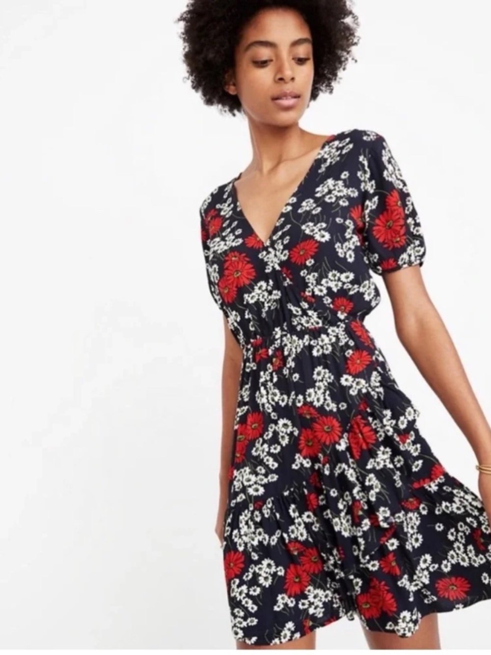 Madewell Floral Faux Wrap Short Sleeve Ruffle Mini Dress 2